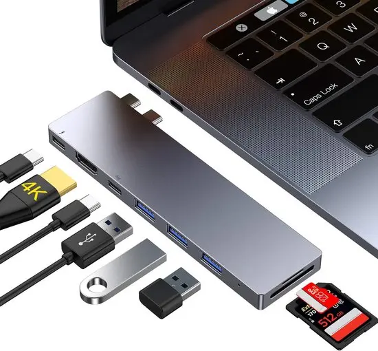 Ofima 8-IN-1 USB C Hub - MacBook Pro Adapter - Thunderbolt 3 Adapter - HDMI 4K - 3 USB C 3.0, 2 Type C, SD/TF-kaartlezer - Voor MacBook Pro, MacBook Air
