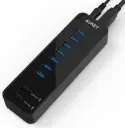 AUKEY SuperSpeed 7-poorten USB 3.0-hub met 2 slimme oplaadpoorten (tot 2.4A) met USB 3.0-kabel en 12V 4A-voedingsadapter, CB-H18