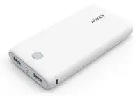 AUKEY Power Bank 20000 mAh - Portable Charger with 2 USB Ports, AiPower Technology, Integrated Flashlight, LED Battery Indicator – White
