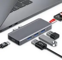 [USB-C hub 3] MOKAI START 6-in-2 USB-C Hub for MacBook - Aluminum Adapter with Thunderbolt 3 - 100W PD - 3 USB 3.0 Ports - Micro SD/SD Card Reader for MacBook Pro and Air