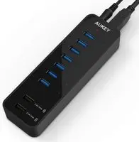 [CB-H18] AUKEY SuperSpeed 7-Port USB 3.0 Hub with 2 Smart Charging Ports (up to 2.4A) with USB 3.0 Cable and 12V 4A Power Adapter, CB-H18