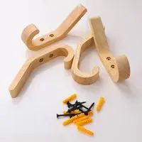 [Kapstokhaken] Wooden Coat Hooks 4 Pieces - J-Type Towel Hooks for Kitchen and Bedroom, High-Quality Oak Clothing Hooks 