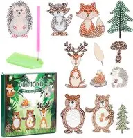 [Diamond Painting] [4 Pieces] -- 5D Diamond Painting Animal Kit for Kids, DIY Diamond Stickers, Bear, Christmas Tree, Fox, Hedgehog, Mushroom, with Gift Box, for Christmas, Children’s Day, Birthday Gift